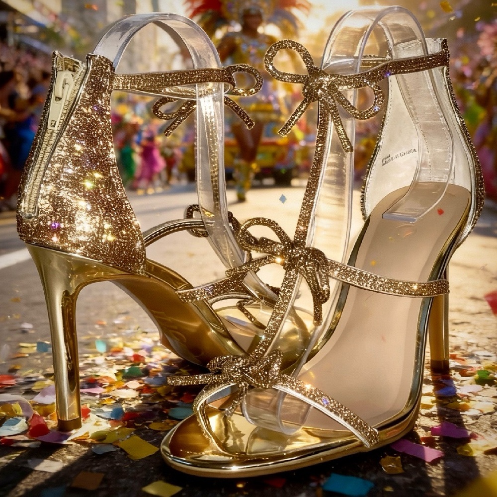 INC International Concepts Glittery Gold Stiletto Strappy Sandals - Picture 3 of 16